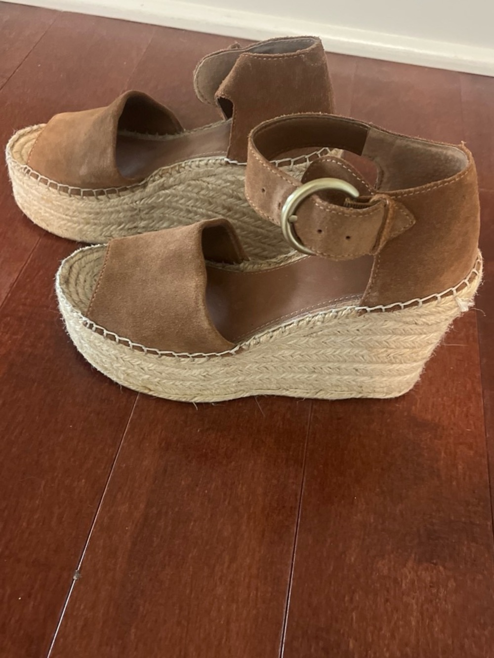Suede Espadrille Wedge Sandals in Brown